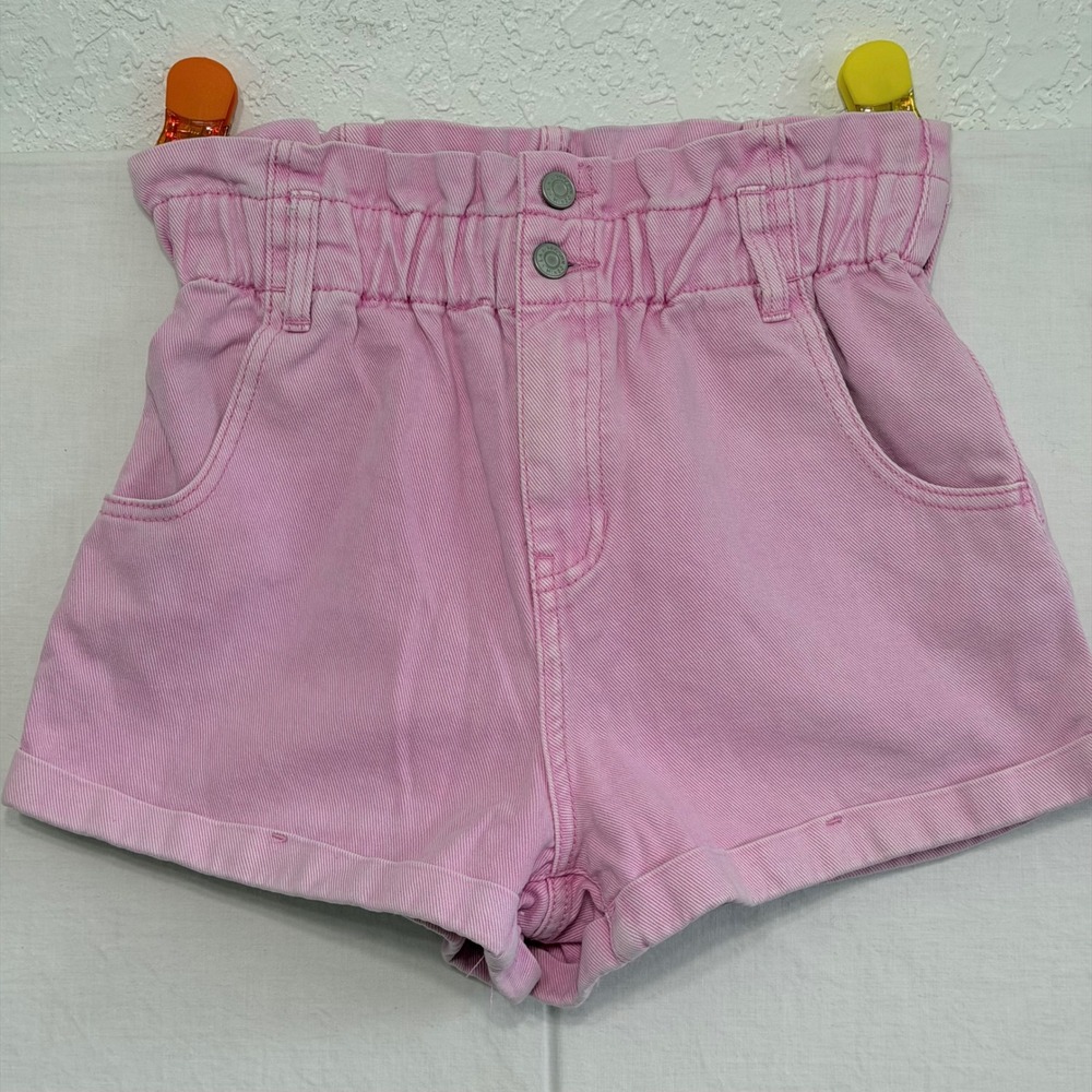 PacSun Womens M Pink Paperbag High Rise Mom Denim Shorts Cuffed Cotton Pink